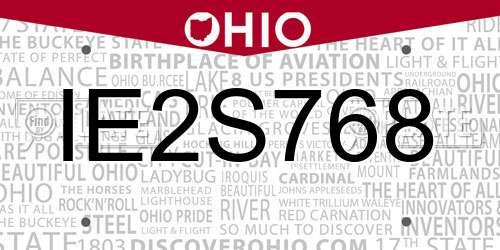 IE2S768 Ohio License Plate