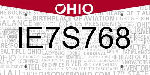 IE7S768 Ohio License Plate