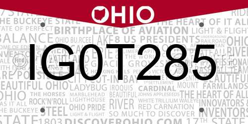 IG0T285 Ohio License Plate