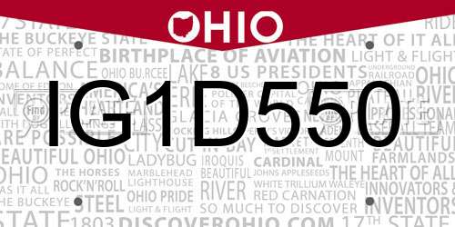 IG1D550 Ohio License Plate