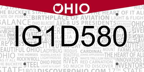 IG1D580 Ohio License Plate