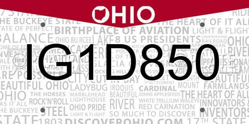 IG1D850 Ohio License Plate