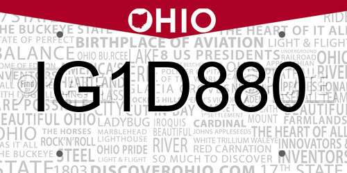 IG1D880 Ohio License Plate