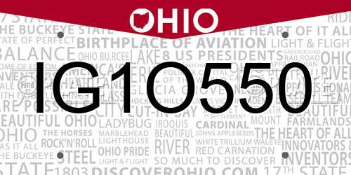 IG1O550 Ohio License Plate
