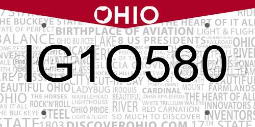 IG1O580 Ohio License Plate