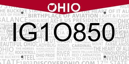 IG1O850 Ohio License Plate