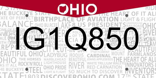 IG1Q850 Ohio License Plate