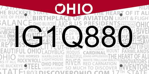 IG1Q880 Ohio License Plate