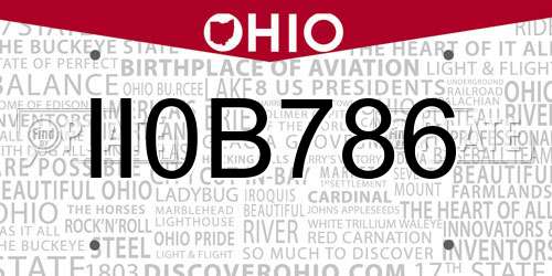 II0B786 Ohio License Plate