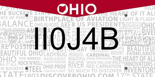 II0J4B Ohio License Plate