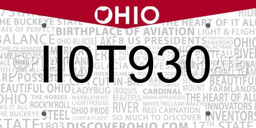 II0T930 Ohio License Plate