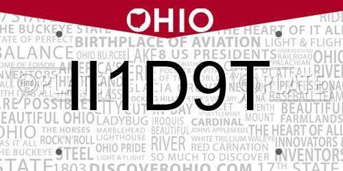 II1D9T Ohio License Plate