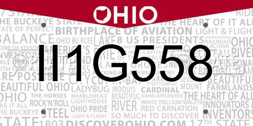 II1G558 Ohio License Plate