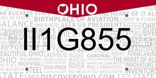 II1G855 Ohio License Plate