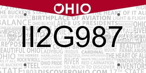II2G987 Ohio License Plate