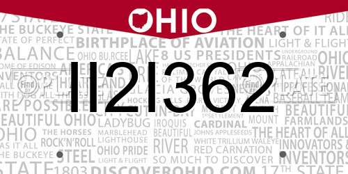II2I362 Ohio License Plate