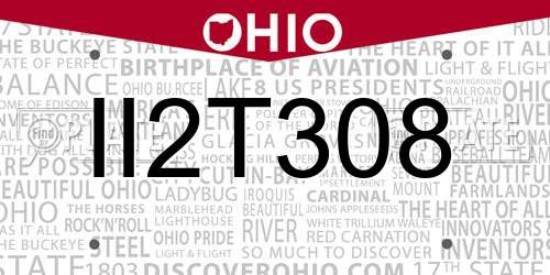 II2T308 Ohio License Plate