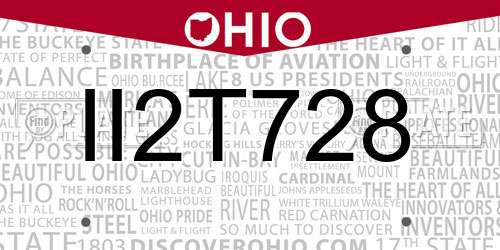 II2T728 Ohio License Plate