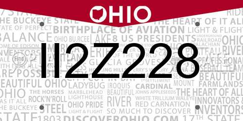 II2Z228 Ohio License Plate