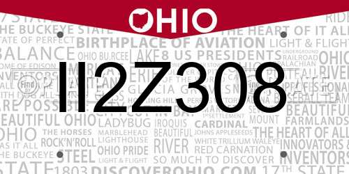 II2Z308 Ohio License Plate