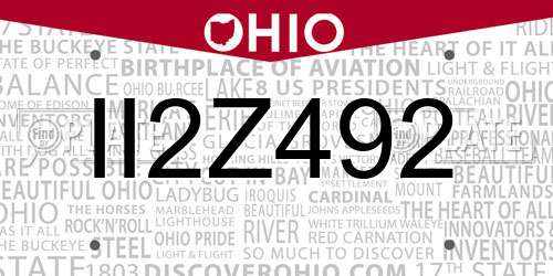 II2Z492 Ohio License Plate