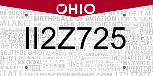 II2Z725 Ohio License Plate
