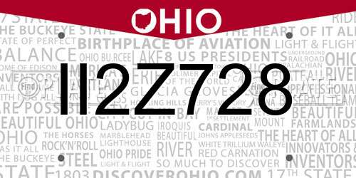 II2Z728 Ohio License Plate