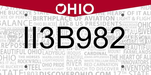 II3B982 Ohio License Plate
