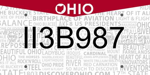 II3B987 Ohio License Plate