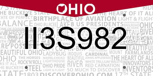 II3S982 Ohio License Plate
