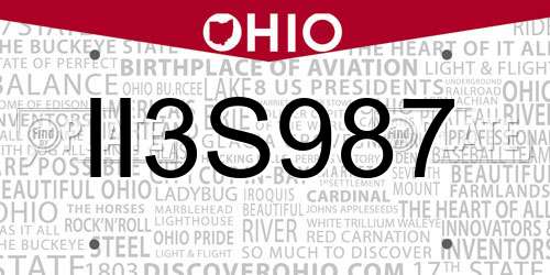 II3S987 Ohio License Plate