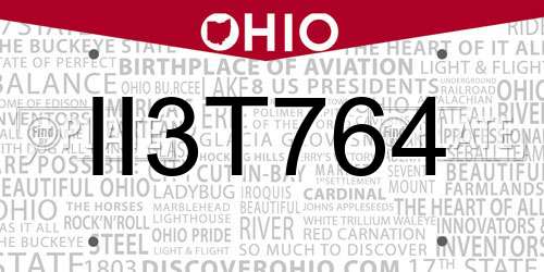 II3T764 Ohio License Plate