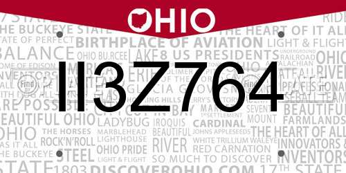 II3Z764 Ohio License Plate