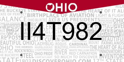 II4T982 Ohio License Plate