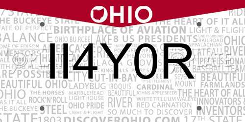 II4Y0R Ohio License Plate