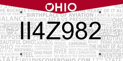 II4Z982 Ohio License Plate
