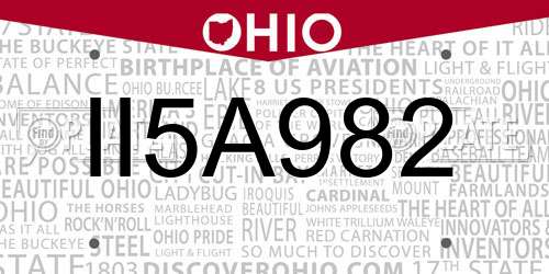 II5A982 Ohio License Plate