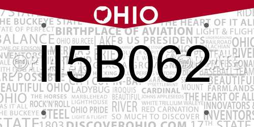 II5B062 Ohio License Plate