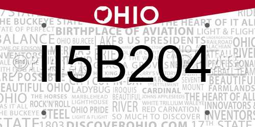 II5B204 Ohio License Plate