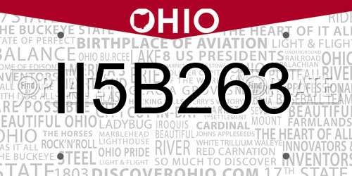II5B263 Ohio License Plate