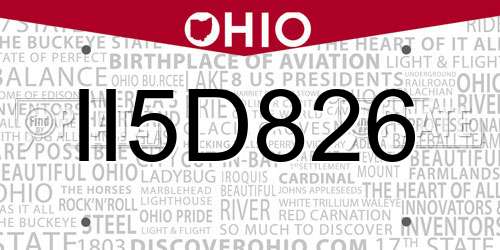 II5D826 Ohio License Plate