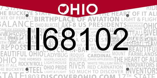 II68102 Ohio License Plate
