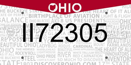 II72305 Ohio License Plate
