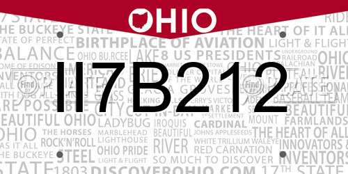 II7B212 Ohio License Plate
