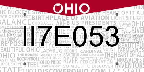 II7E053 Ohio License Plate