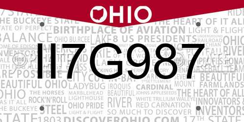 II7G987 Ohio License Plate