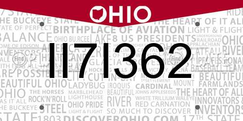 II7I362 Ohio License Plate