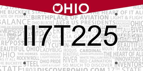 II7T225 Ohio License Plate
