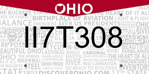 II7T308 Ohio License Plate