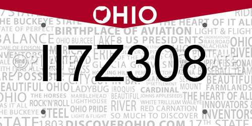 II7Z308 Ohio License Plate